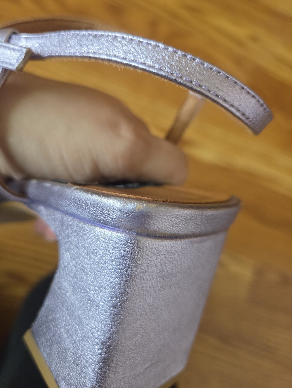 Metallic Lavender Strappy Block Heel Sandals - Picture 14 of 16